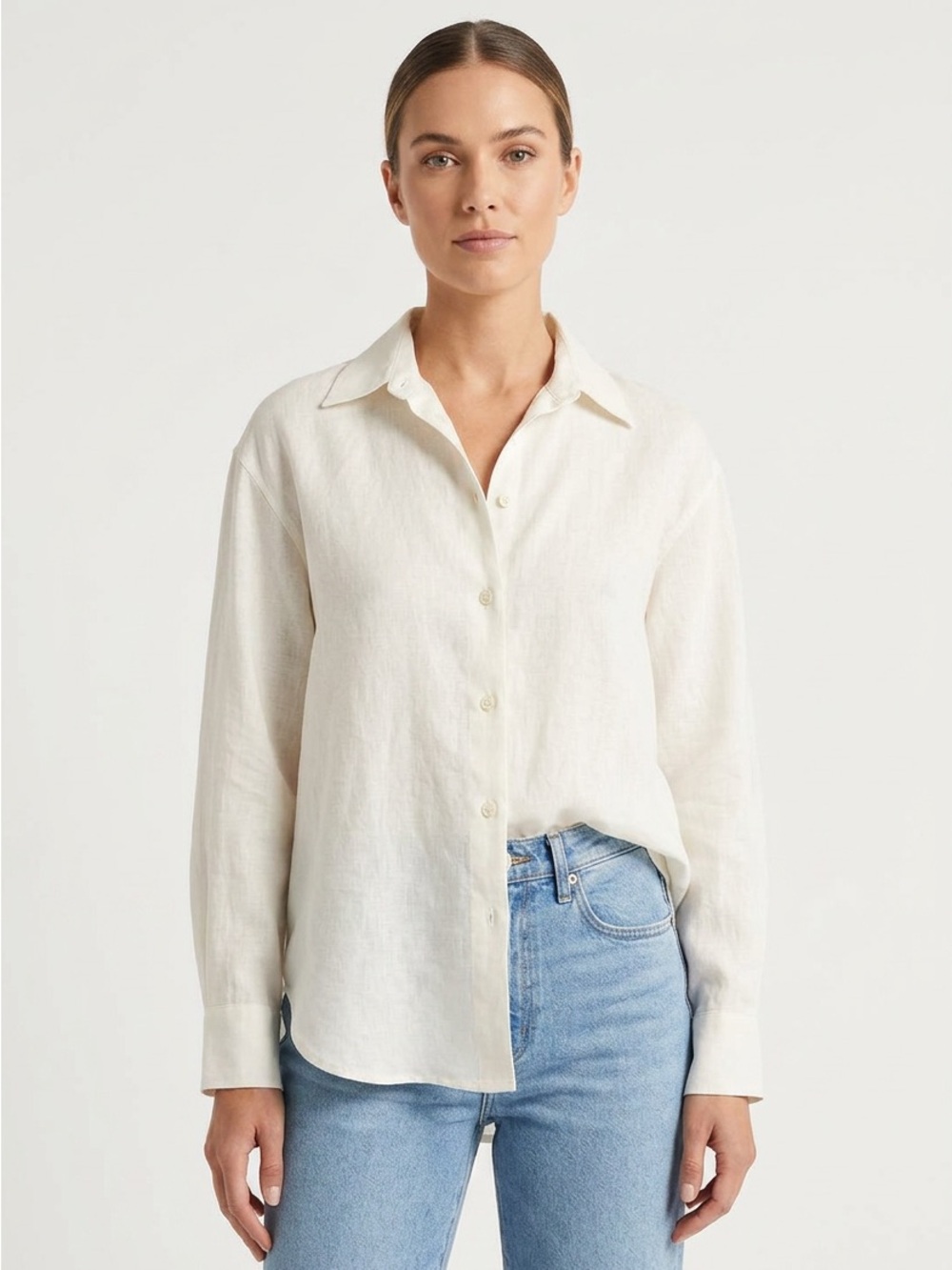 NWOT | Enza Costa | French Linen Long Sleeve Button-Down Shirt | Ivory | Sz 2/M